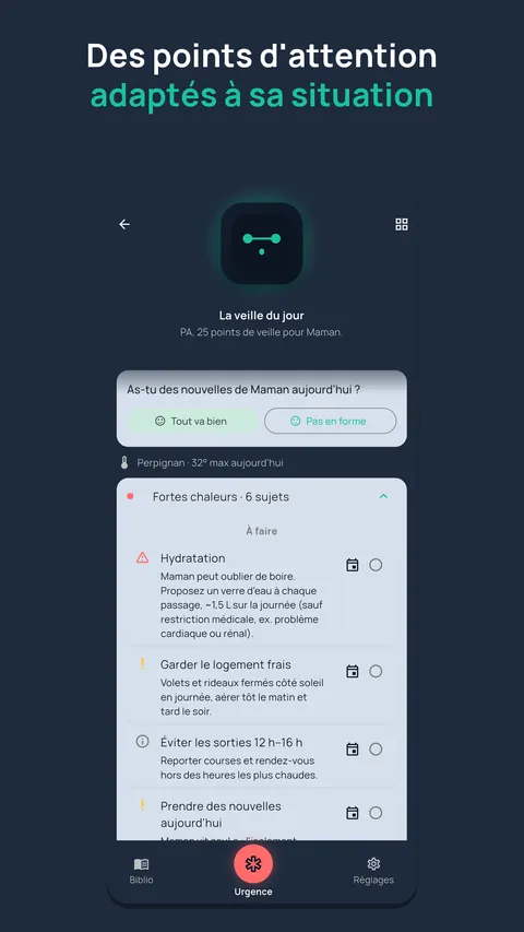 Kibō Link — des points d'attention adaptés à la situation du proche et à la météo